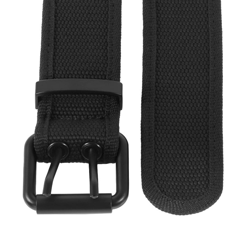 moonsix Canvas Web Belts for Men,Solid Color Casual Double Hole Grommet Belt,Black - Image 3